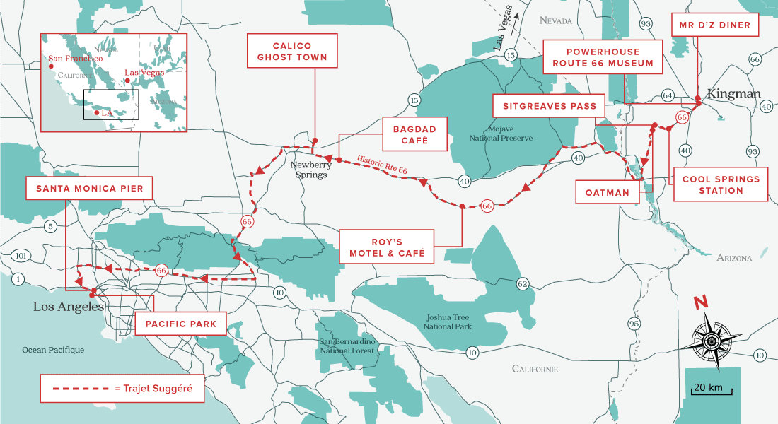 10 arrêts entre Kingman et Los Angeles Route 66
