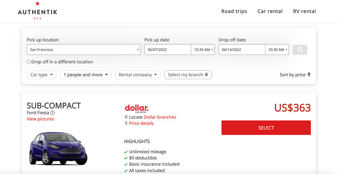 car rental comparison tool USA