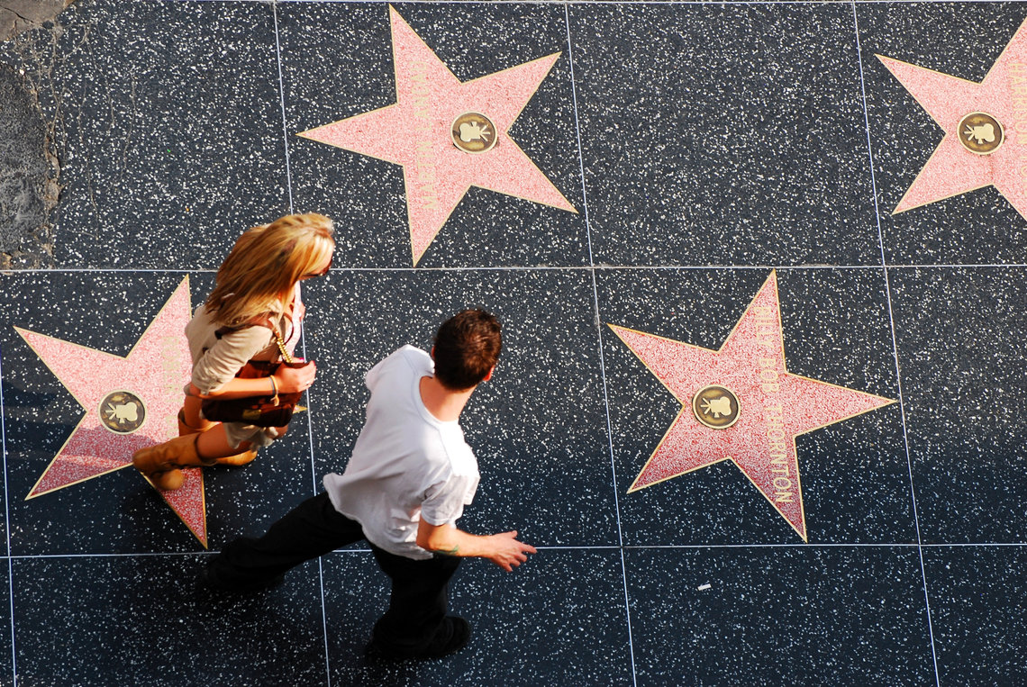 Walk of Fame Stars Visitors walking on the stars of the Walk of Fame on Hollywood Boulevard