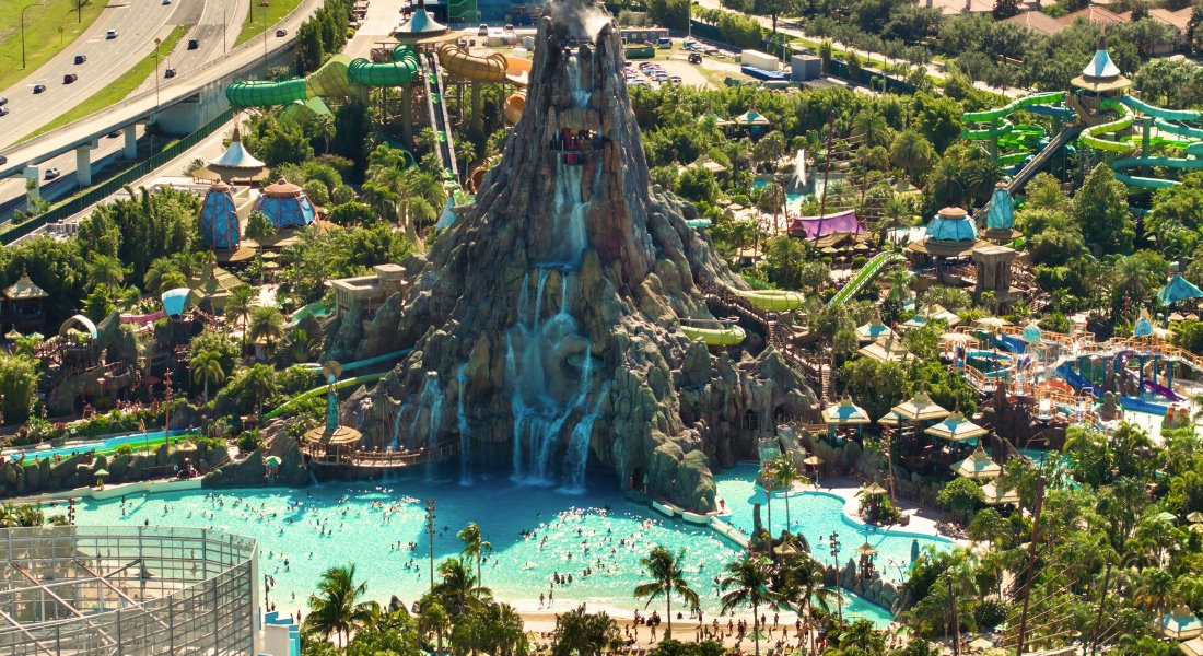 Water park Florida Aerial view of Volcano Bay water park