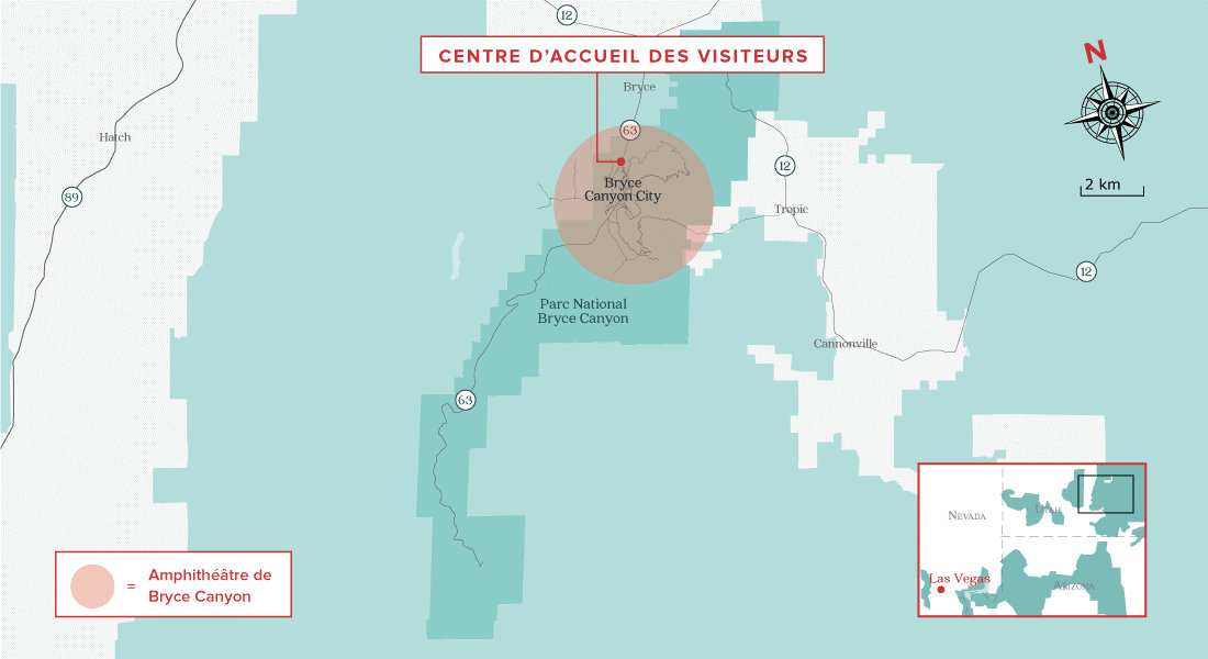 Carte générale du parc de Bryce Canyon qui illustre l'amphitéâtre
