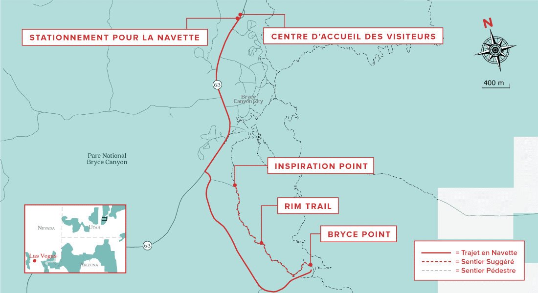 24 heures à Bryce Canyon - Carte du trajet en matinée