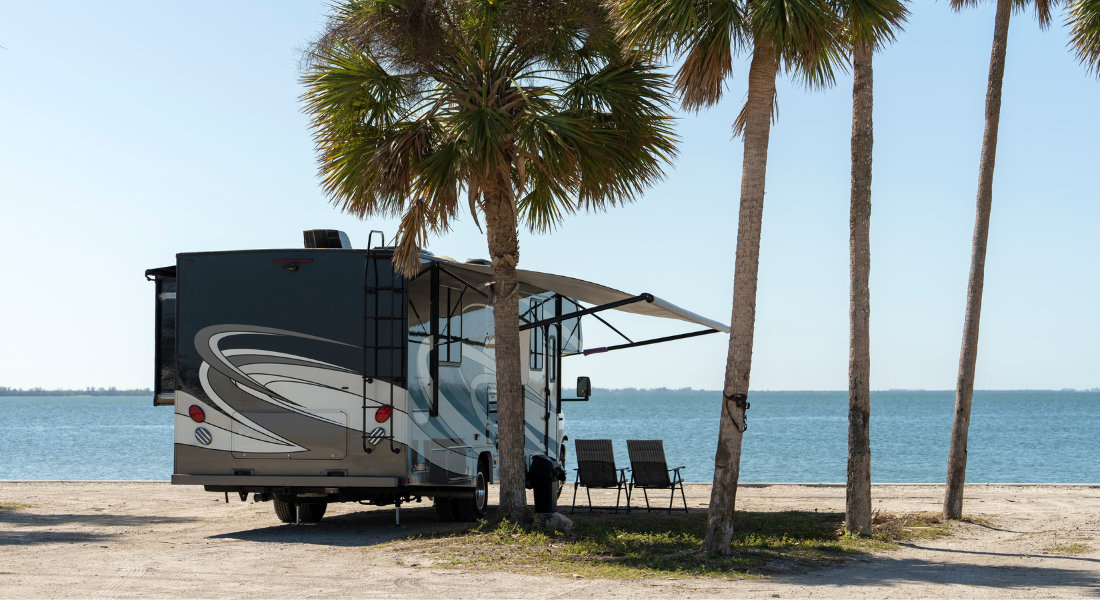 Control your budget RV parked by a beach in Florida