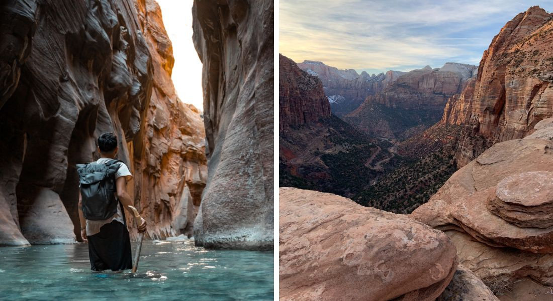 Zion National Park Deux vues du parc national de Zion dans l'Ouest américain
