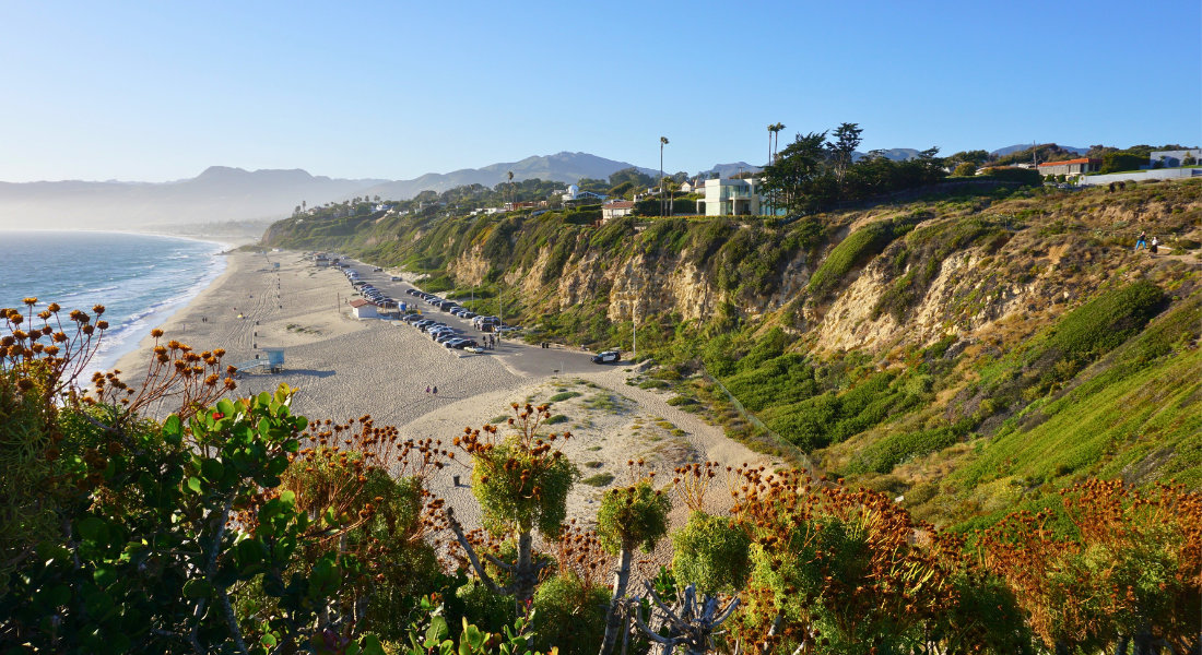 Zuma Beach seen from Point Dume Panoramic shot of Zuma Beach under the sun