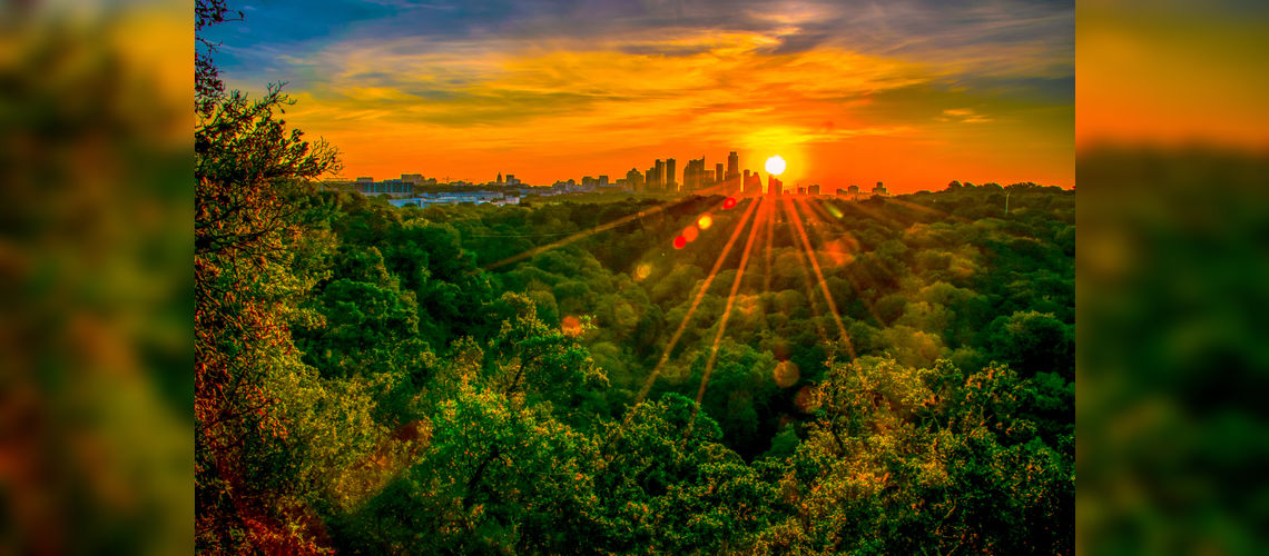 Austin, the skyline at sunset