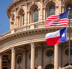 Austin, the US flag and the Texas flag