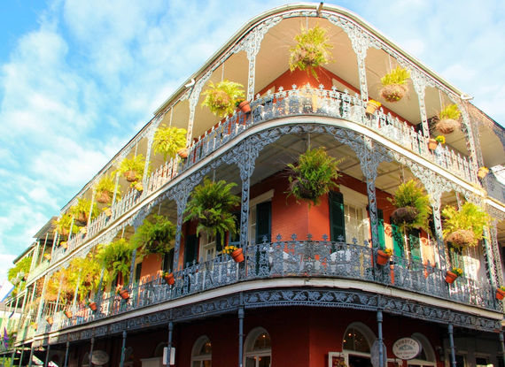 New Orleans wrought iron tree-lined balconies