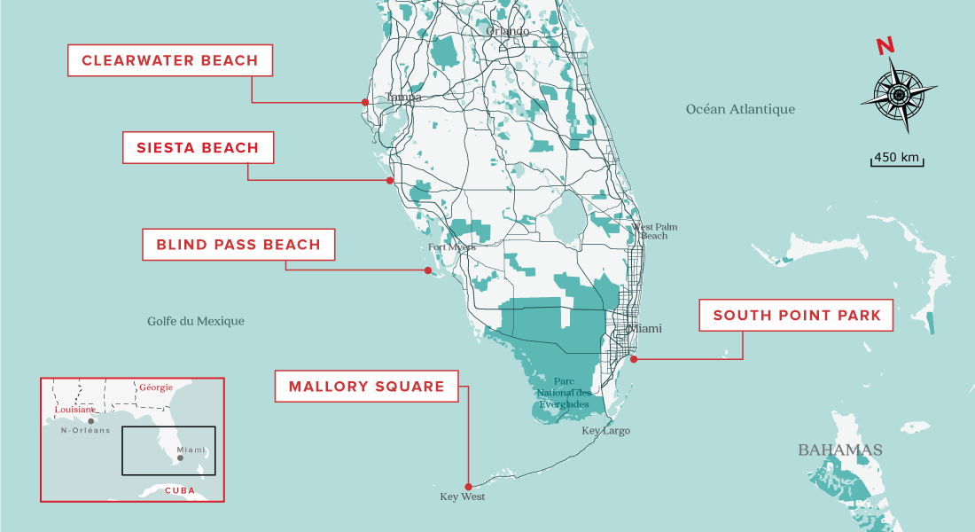 Carte couchers de soleil floridiens