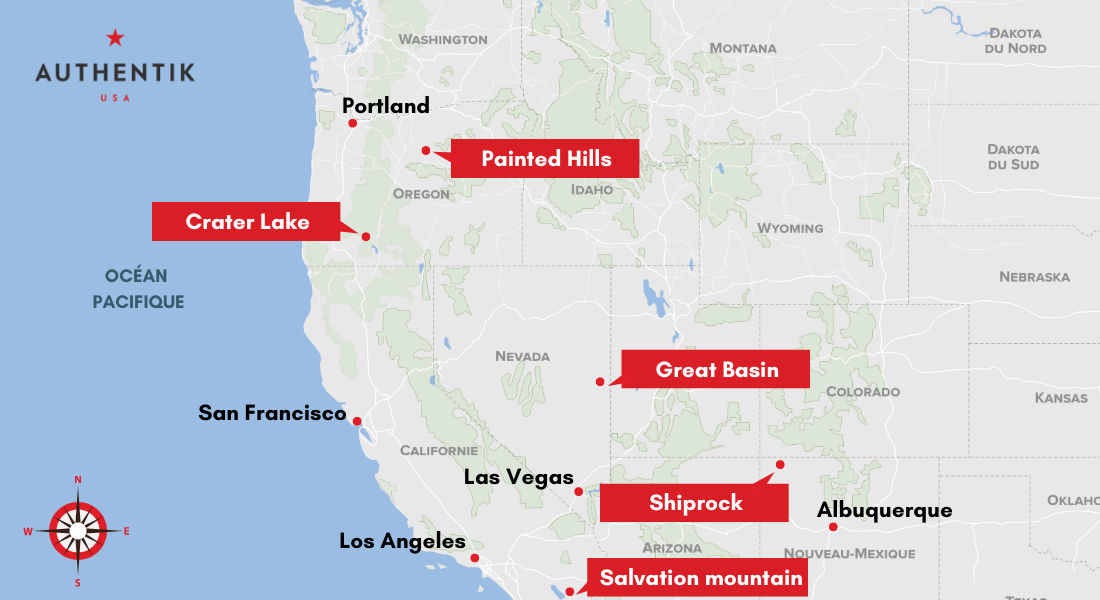 Carte des lieux méconnus de l'Ouest américain