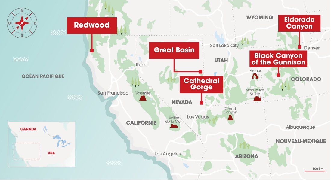Localisation des parcs sur une carte