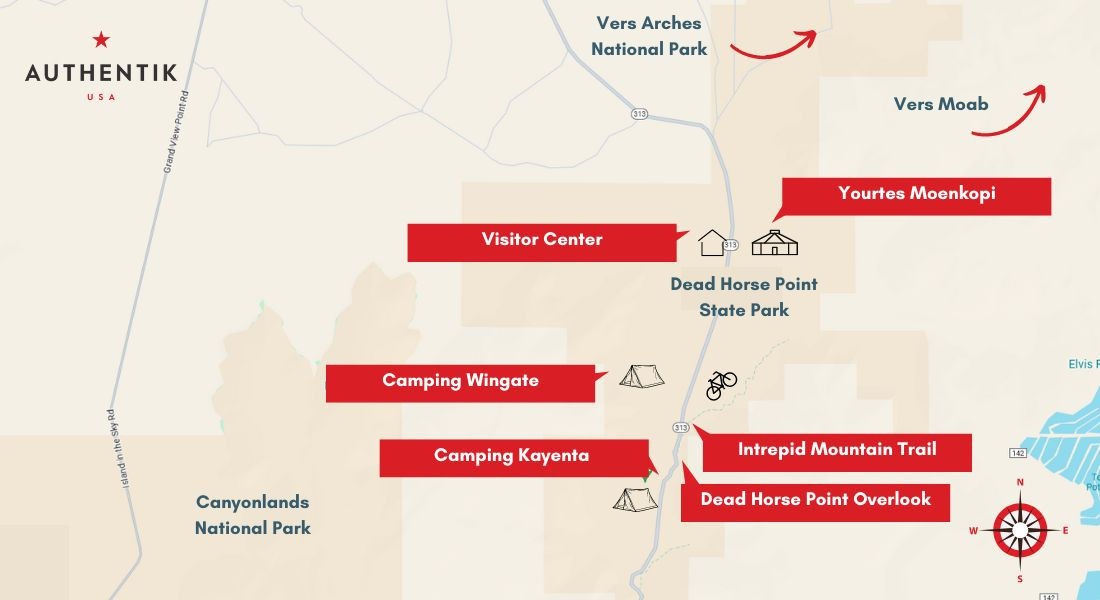Carte localisant les points d'intérêt de Dead Horse Point State Park