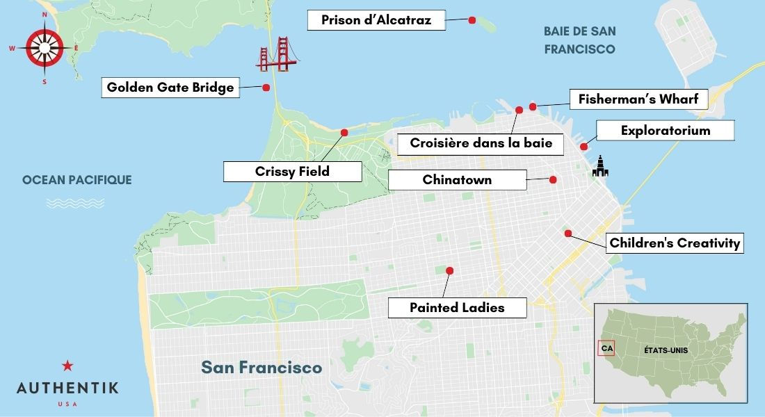 Carte visiter San Francisco en famille Carte localisant les choses incontournables à faire à San Francisco en famille
