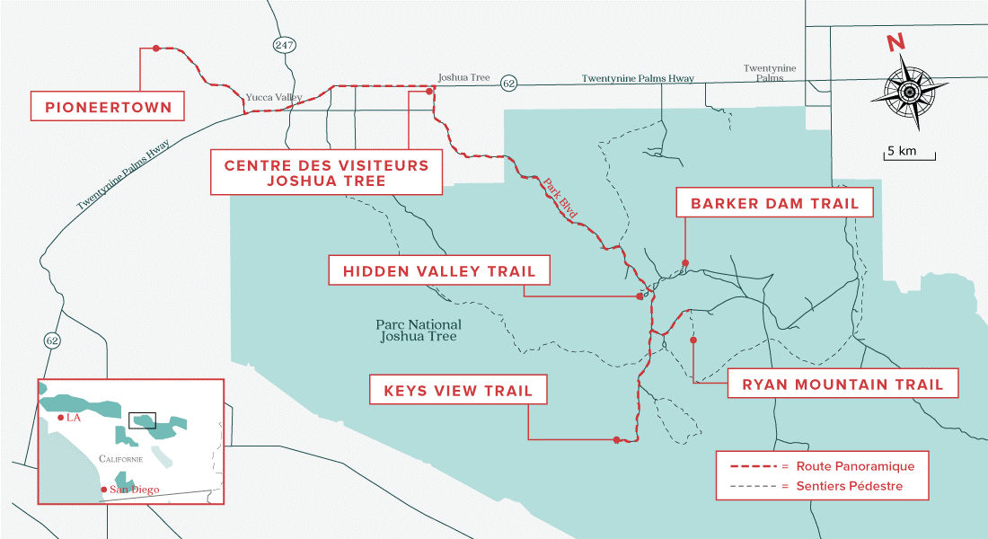 24 heures à Joshua Tree - Carte du trajet en matinée