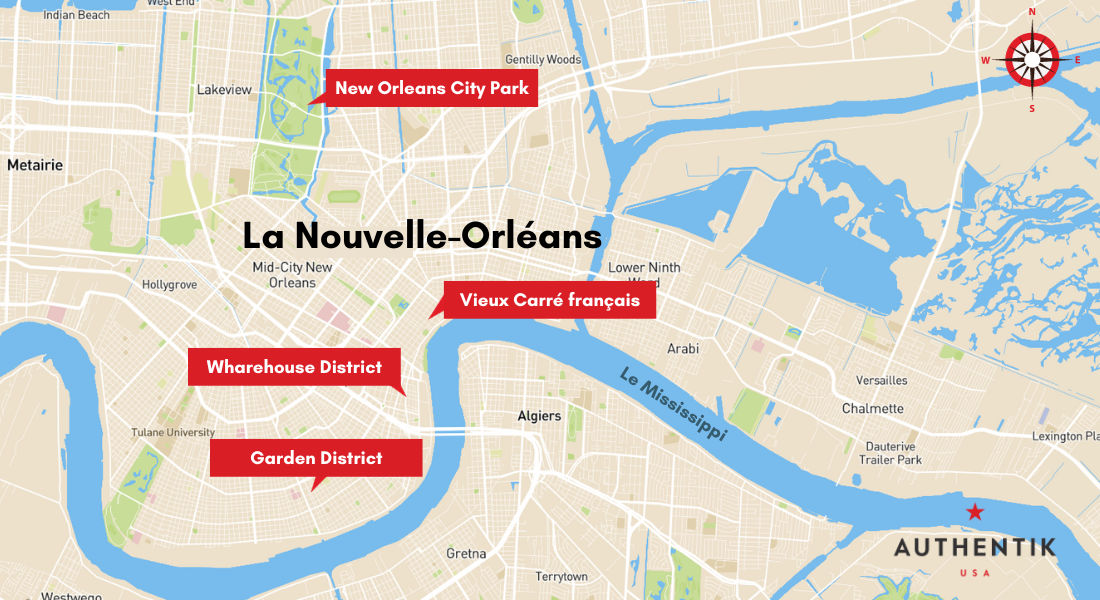 Carte des lieux incontournables à voir à La Nouvelle-Orléans