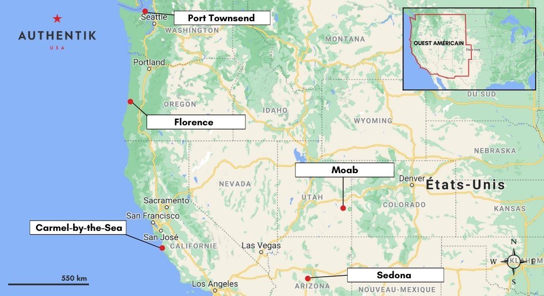 carte plus beaux villages dans l'Ouest des USA