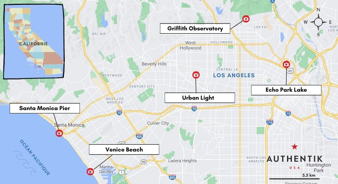 Carte plus beaux spot photos Los Angeles