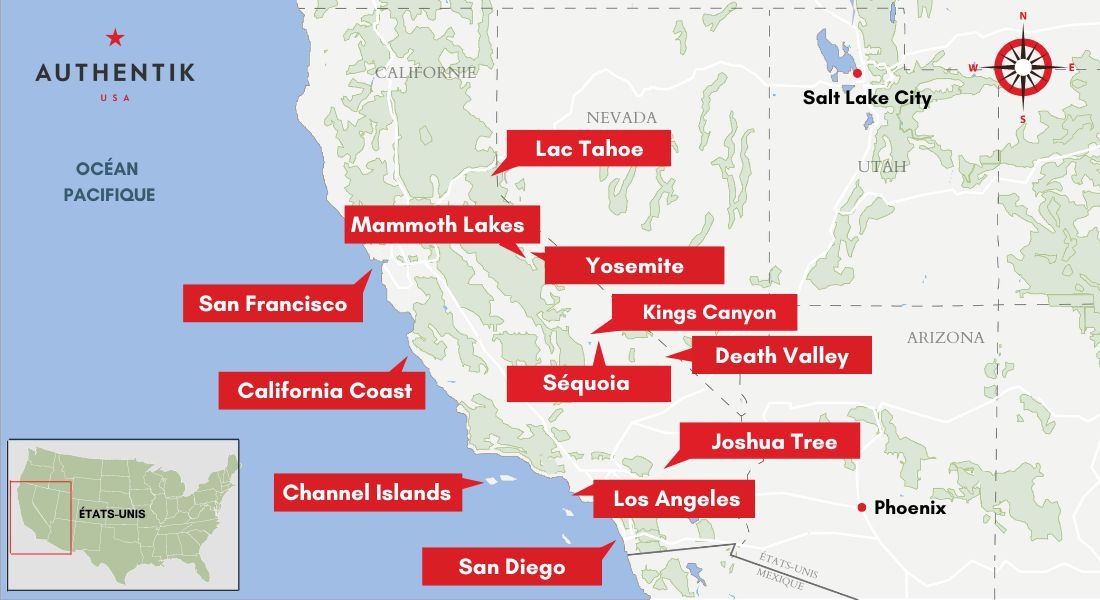 @Authentik Usa Carte des lieux incontournables à découvrir en Californie
