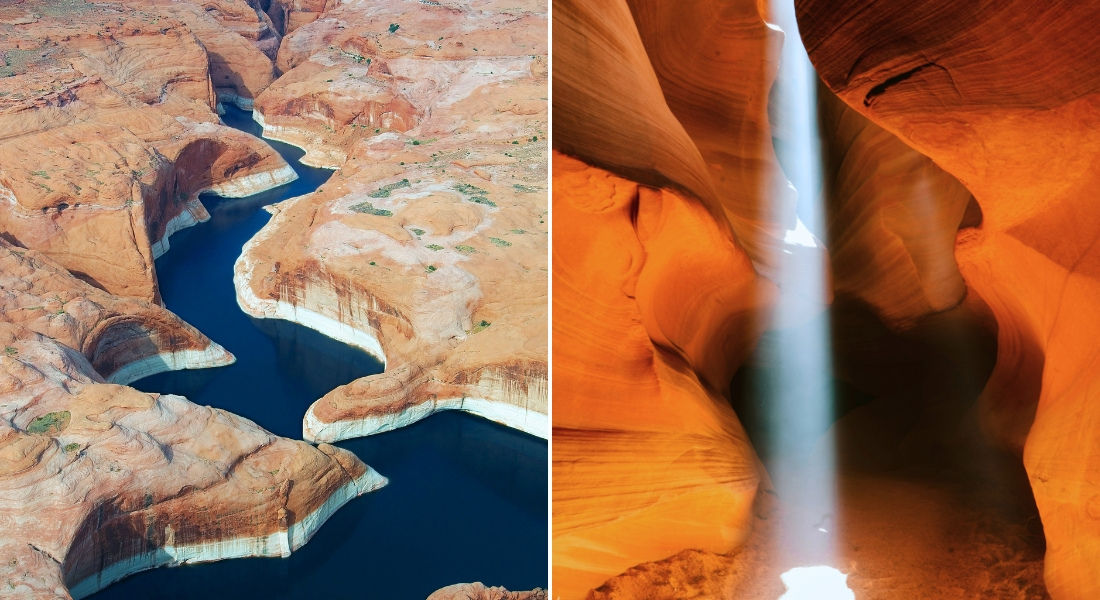 Parcs nationaux Ouest américain Vue aérienne d'Antelope Canyon et lumière entrant à Antelope Canyon