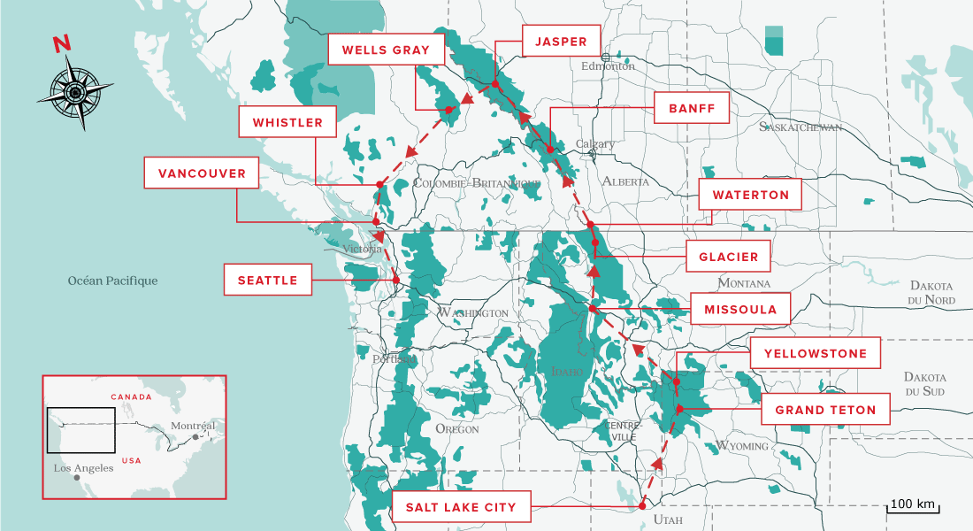 road trip canada USA carte carte itinéraire USA Canada