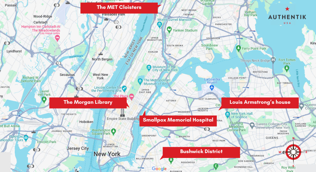 Map locating the 5 unusual places in New York to keep secret