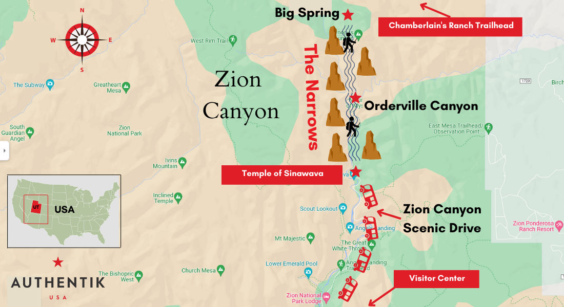 Hike trail zion map the narrows
