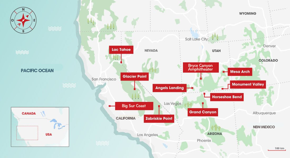 map of things to see in western usa