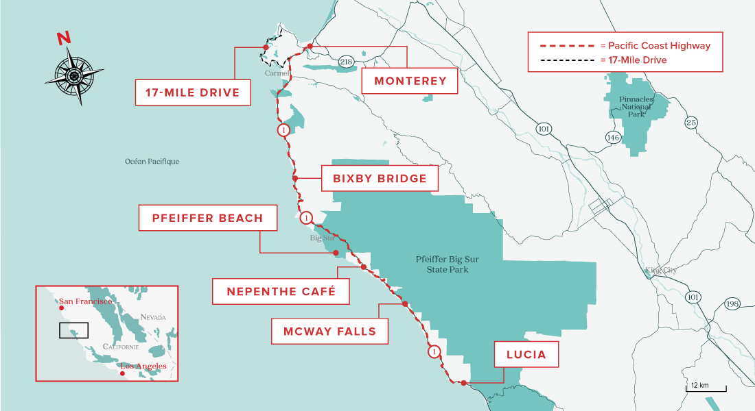 Carte de la Highway 1 en Californie