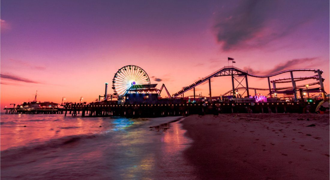 Santa Monica Sunset on the beach and Santa Monica Pier