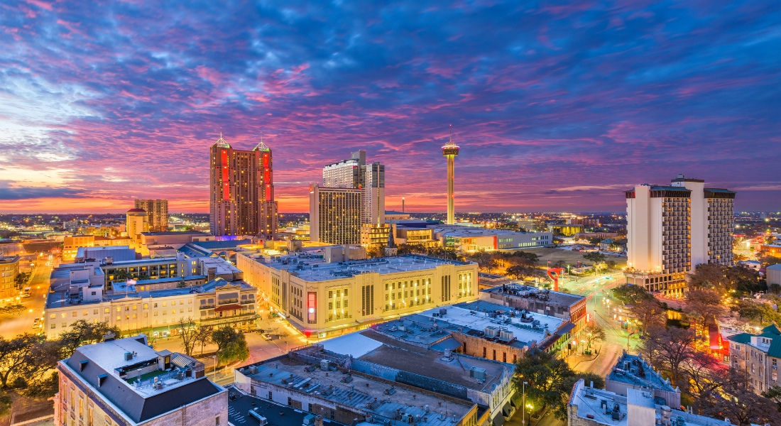 Bienvenue à San Antonio San Antonio au coucher du soleil
