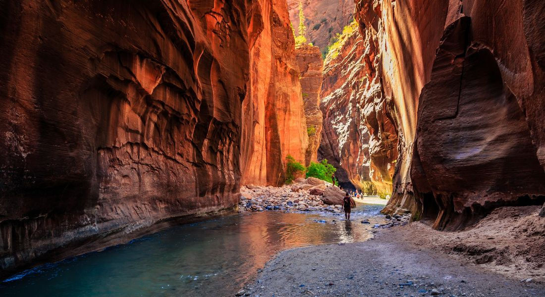 The Narrows Zion Randonneurs explorant les Narrows dans le parc Zion
