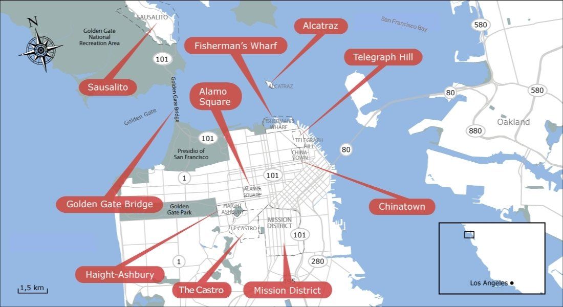 San Francisco map of things to do