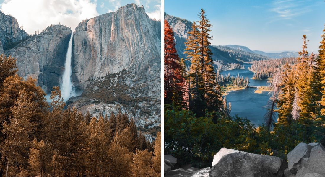 Yosemite National Park Deux photos côte à côte du parc national de Yosemite