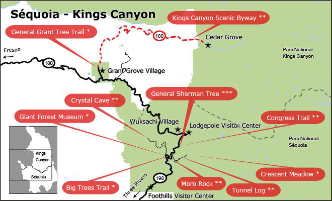Carte du Parc Sequoia et Kings Canyon